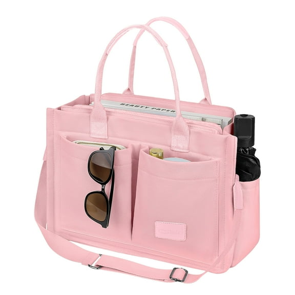 Canvas Tote Bag with Multi-Pocket for Women, Large Crossbody Shoulder Handbag Everything Tote Bag with Compartments, Laptop Work Bags Shoulder Messenger Gym Bag for Travel Nurse College Gift, Pink