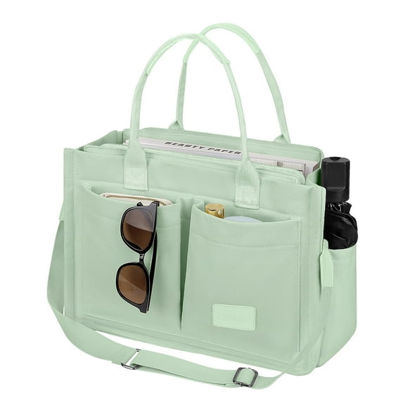 Cshidworld Canvas Tote Bag with Multi-Pocket for Women, Shoulder Handbag Everything Tote Bag with Compartments, Laptop Work Bags Shoulder Messenger Gym Bag for Travel Nurse College Gift, Green