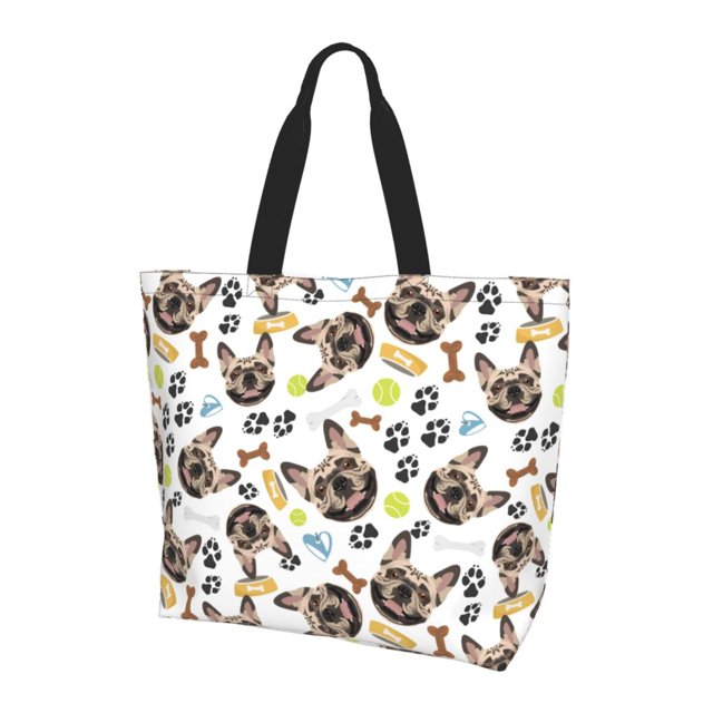 Canvas Tote Bag Reusable Shopping Bags, Classic Cute French Bulldog