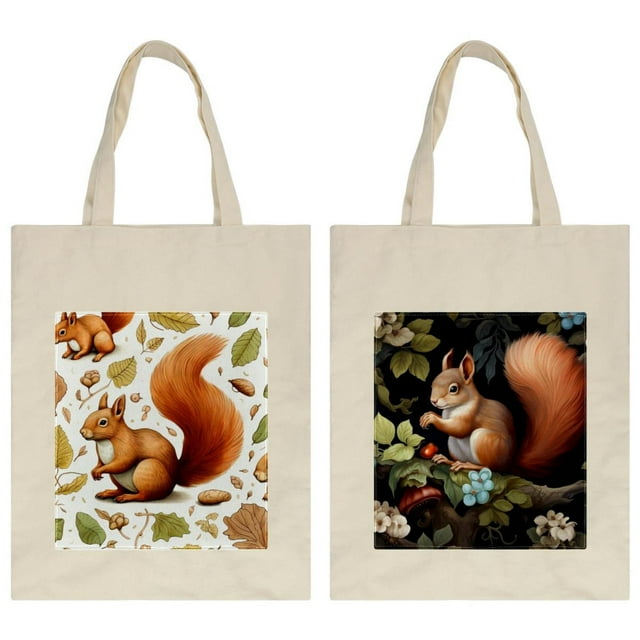 Canvas Tote Bag Squirrel Beach Shoulder Bags for Women Girls Reusable
