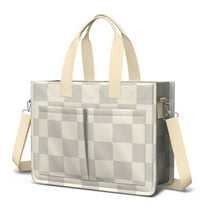 Canvas Tote Bag for Women with Compartments, Large Cute Brown Checkered Teacher Student Shoulder Bag Nurse Purses Crossbody Bags Work Laptop Book Bag Satchels Handbags