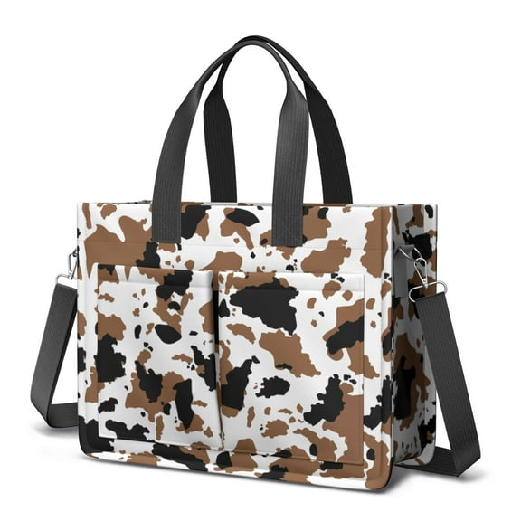 Canvas Tote Bag for Women with Compartments, Large Cute Cow Chechered Teacher Student Shoulder Bag Nurse Purses Crossbody Bags Work Laptop Book Bag Satchels Handbags