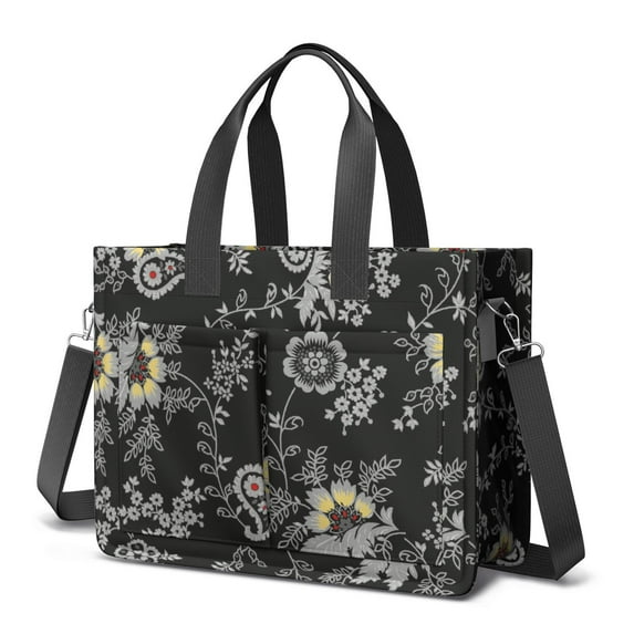 Canvas Tote Bag for Women with Compartments, Large Cute Floral Teacher Student Shoulder Bag Nurse Purses Crossbody Bags Work Laptop Book Bag Satchels Handbags