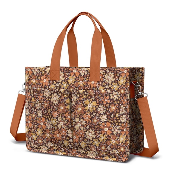 Canvas Tote Bag for Women with Compartments, Large Cute Floral Teacher Student Shoulder Bag Nurse Purses Crossbody Bags Work Laptop Book Bag Satchels Handbags