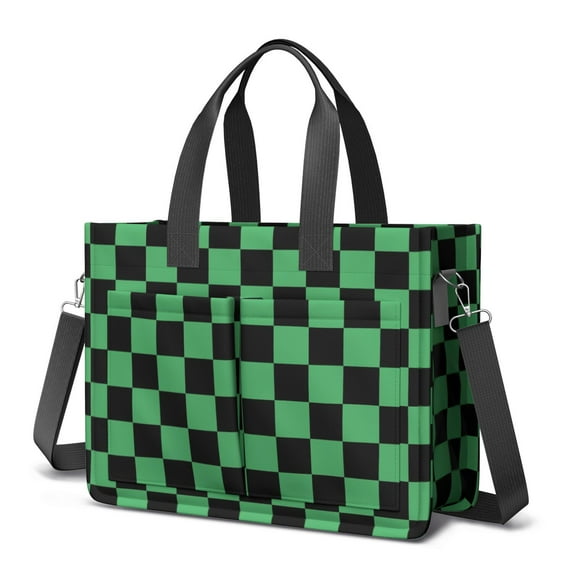Canvas Tote Bag for Women with Compartments, Large Cute Green Checkered Teacher Student Shoulder Bag Nurse Purses Crossbody Bags Work Laptop Book Bag Satchels Handbags