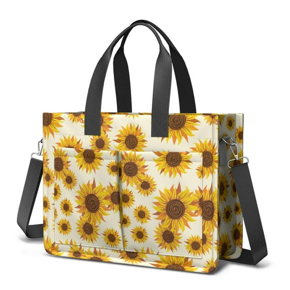 Canvas Tote Bag for Women with Compartments, Large Cute Sunflower Teacher Student Shoulder Bag Nurse Purses Crossbody Bags Work Laptop Book Bag Satchels Handbags