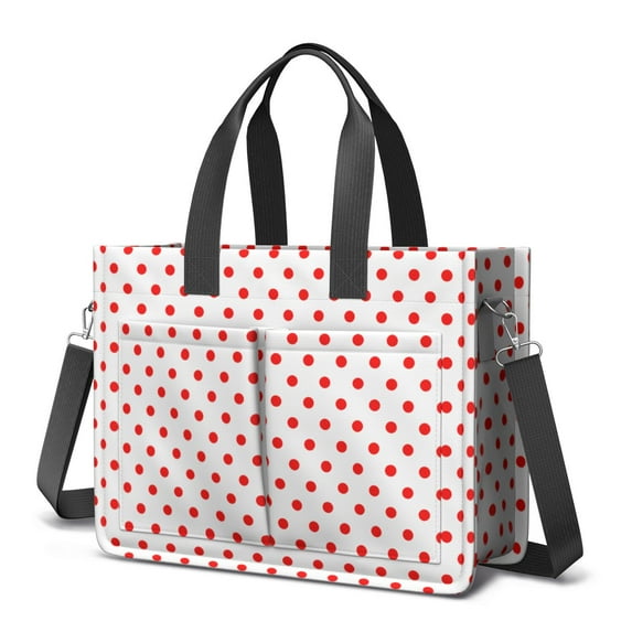 Canvas Tote Bag for Women with Compartments, Large Red Polka Dot Teacher Student Shoulder Bag Nurse Purses Crossbody Bags Work Laptop Book Bag Satchels Handbags
