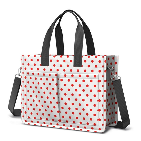 Canvas Tote Bag for Women with Compartments, Large Red Polka Dot Teacher Student Shoulder Bag Nurse Purses Crossbody Bags Work Laptop Book Bag Satchels Handbags