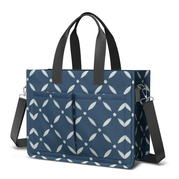 Canvas Tote Bag for Women with Compartments, Medium Navy Checkered Teacher Student Shoulder Bag Nurse Purses Crossbody Bags Work Laptop Book Bag Satchels Handbags