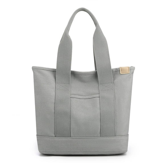 Canvas Tote Bag for Women, Large Capacity Multi Pocket Shoulder Bag with Outer Pockets, Casual Handbag for Work Travel Shopping, Lightweight Summer Storage Carryall (Grey)
