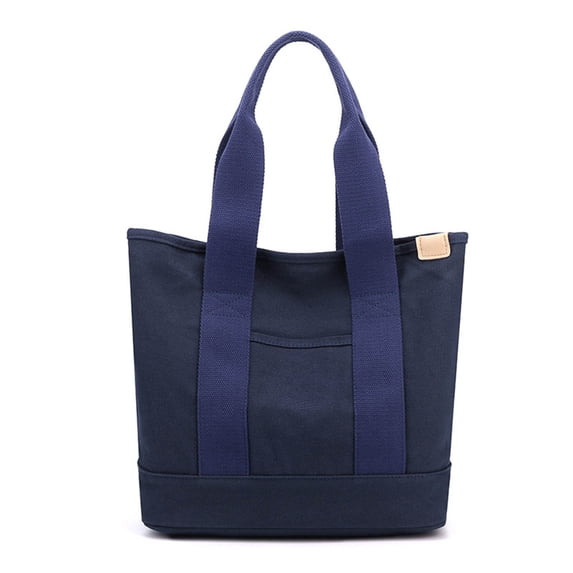 Canvas Tote Bag for Women, Large Capacity Multi Pocket Shoulder Bag with Outer Pockets, Casual Handbag for Work Travel Shopping, Lightweight Summer Storage Carryall (Dark Blue)