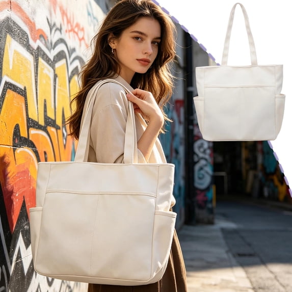 Canvas Tote Bag for Women, Large Capacity Shoulder Bag, Casual Handbag for Work, School, Travel, and Daily Use, Durable Everyday Canvas Bag with Padded Straps and Multi Pockets