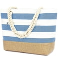 thumbnail image 1 of Canvas Tote Bag for Women , Oversized  Beach Bag,Waterproof Sandproof Travel Tote Bag with Wet Pocket, Striped Swim Pool bag Zipper Closure, Striped,Canvas+jute,  Light Blue, 1 of 7