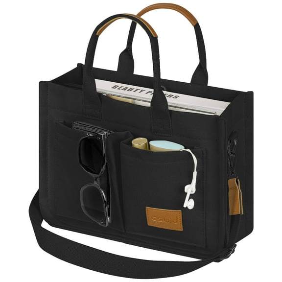Cshidworld Canvas Tote Bag for Women With Pockets, Laptop Work Crossbody Everyday Satchel, Purses Everything Shoulder Tote Bag Everyday Satchel Handbags Messenger Gym Totes, Black