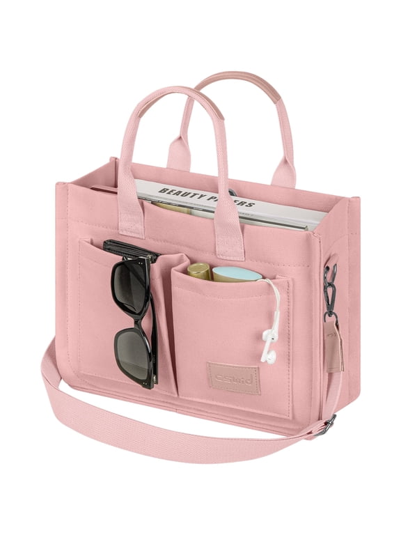 Canvas Tote Bag for Women With Pockets, Laptop Work Crossbody Everyday Satchel, Purses Everything Shoulder Tote Bag Everyday Satchel Handbags Messenger Gym Totes, Pink