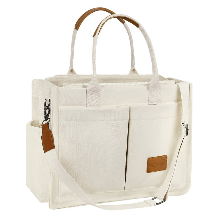 Canvas Tote Bag for Women With Side Pockets, Laptop Work Crossbody - Main Image