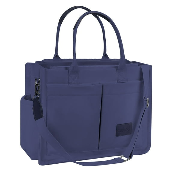 Cshidworld Canvas Tote Bag for Women With Side Pockets, Laptop Work Crossbody Everyday Satchel, Purses Shoulder Tote Bag Everyday Satchel Handbags Messenger for Travel Nurse College Gift, Blue