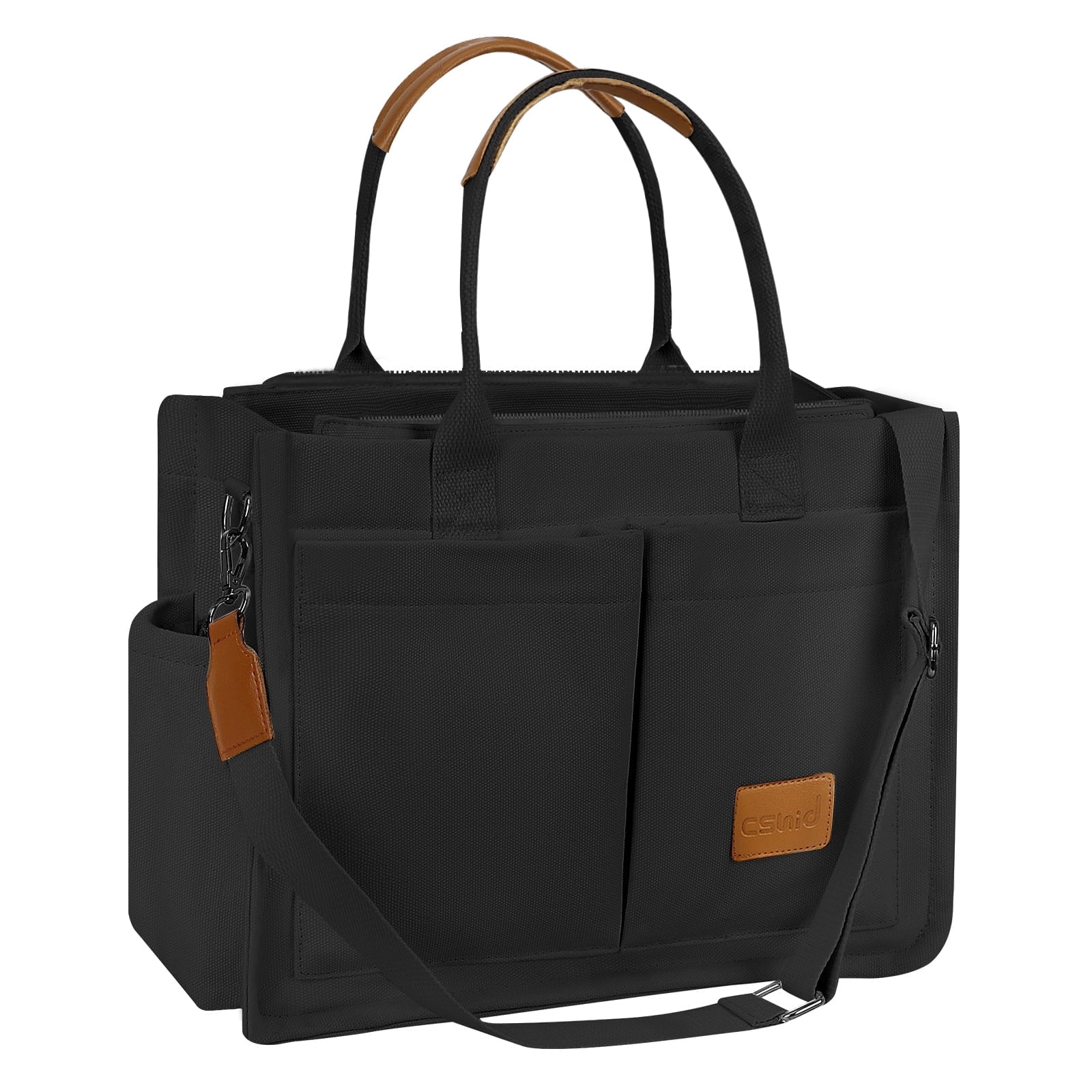 Cshidworld Canvas Tote Bag for Women With Side Pockets, Laptop Work Crossbody Everyday Satchel, Purses Shoulder Tote Bag Everyday Satchel Handbags Messenger for Travel Nurse College Gift, Black