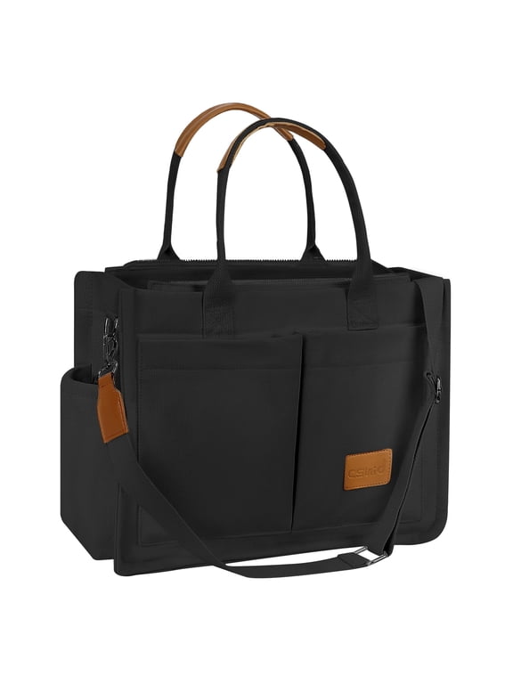 Canvas Tote Bag for Women With Side Pockets, Laptop Work Crossbody Everyday Satchel, Purses Shoulder Tote Bag Everyday Satchel Handbags Messenger for Travel Nurse College Gift, Black