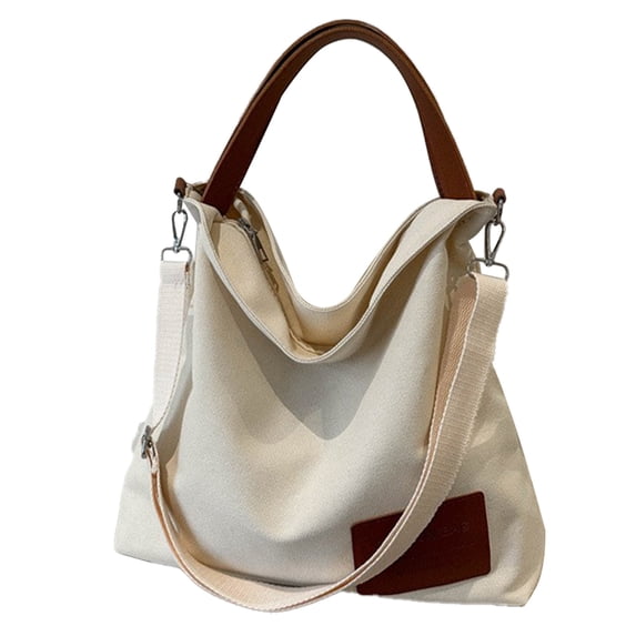 Canvas Tote Bag with Zipper Closure, 12.99 in x 12.59 in x 4.33 in, White or Black, Soft Fabric, Adjustable Shoulder Strap, Large Capacity Casual Handbag