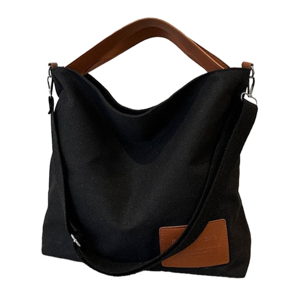 Canvas Tote Bag with Zipper Closure, 12.99 in x 12.59 in x 4.33 in, White or Black, Soft Fabric, Adjustable Shoulder Strap, Large Capacity Casual Handbag