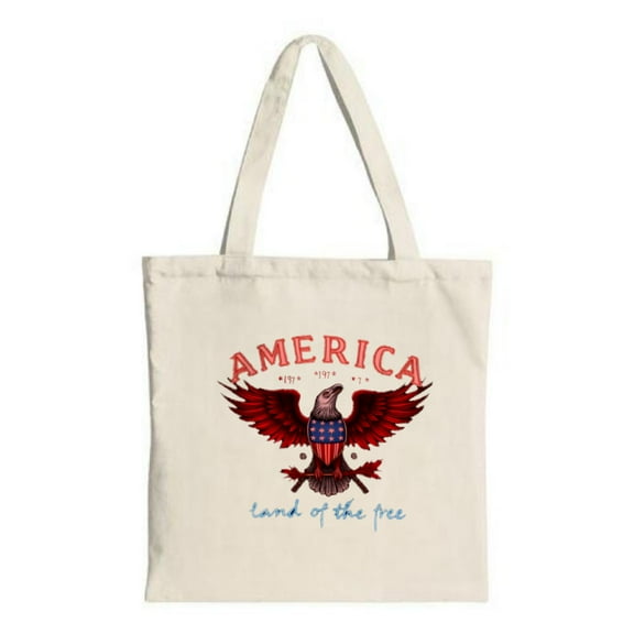Canvas Tote Bag featuring a striking red and blue eagle design with a stars emblazoned with ' 1776 ' and ' Land of the Free '