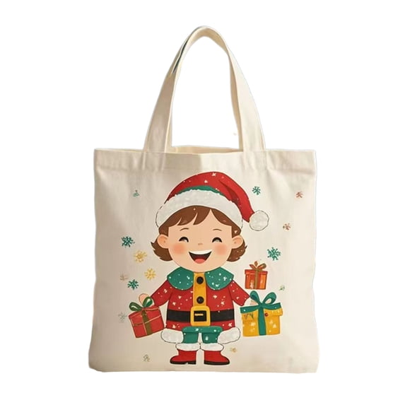 Canvas Tote Bag for Christmas Gifts - Festive Santa Print, Reusable Gift Wrap & Storage Bag, Sturdy Rope Handle, Multi-Purpose Holiday Decor