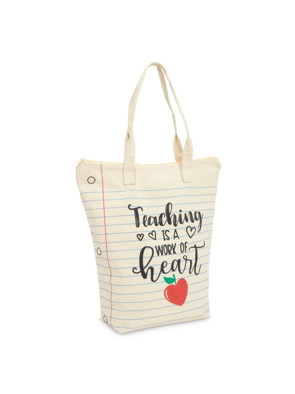 Canvas Tote Bag for Teacher Appreciation Gifts, Teaching is a Work of Heart (14.5 x 15 x 6 In)