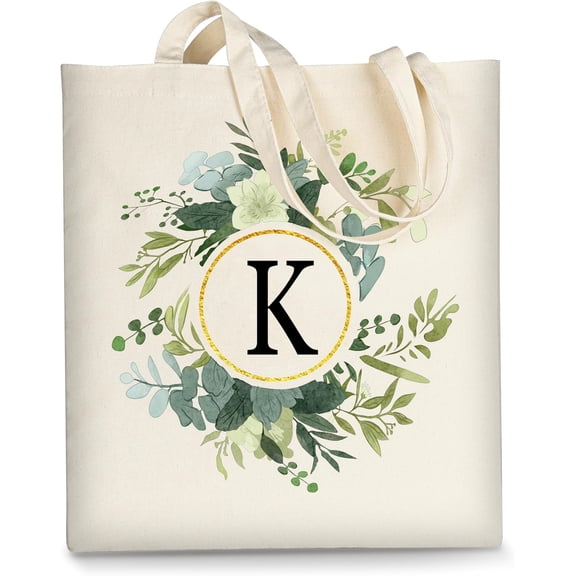 Canvas Tote Bag for Women, Cute Aesthetic Leaf Initial Trendy Cotton  Personalized Birthday Bags