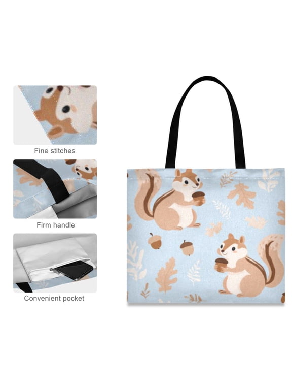 Canvas Tote Bag for Women Girls Design Print Acorn Squirrel Totes