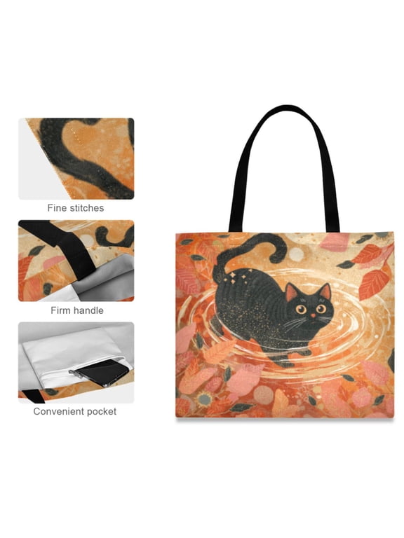 Canvas Tote Bag for Women Girls Design Print Autumn Cat Totes