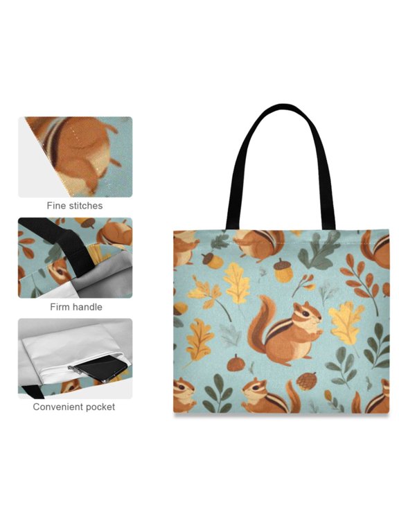 Canvas Tote Bag for Women Girls Design Print Autumn Squirrel Totes