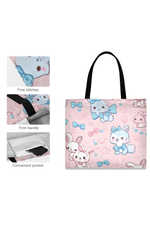 Canvas Tote Bag for Women Girls Design Print Bunny & Fox Bow - Tied Bliss Totes