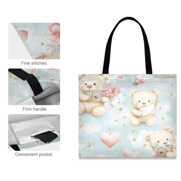 Canvas Tote Bag for Women Girls Design Print Camera-ready Teddy Friends Tote