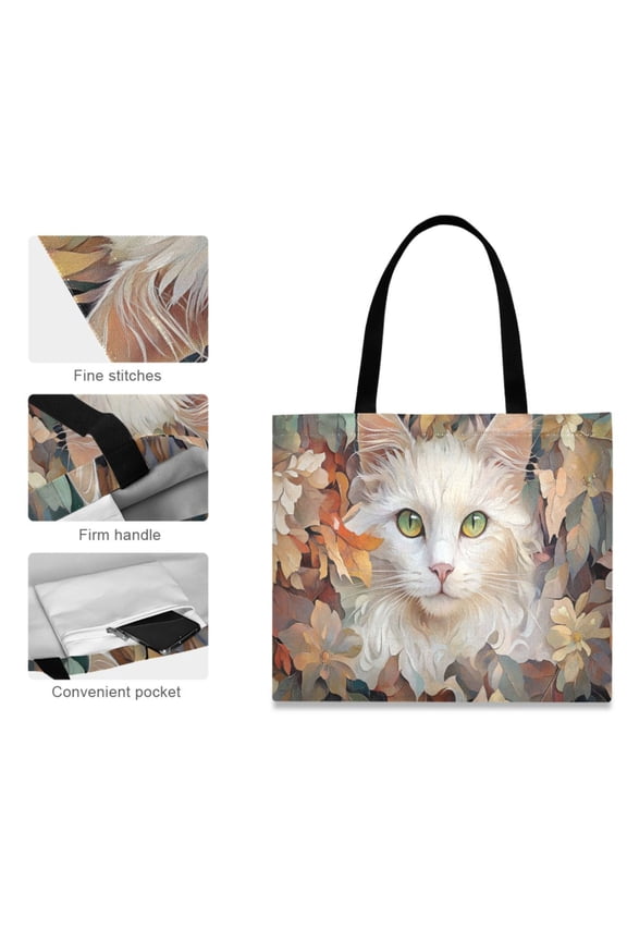 Canvas Tote Bag for Women Girls Design Print Cat Surrounded by White Tote