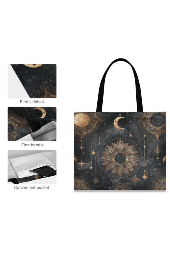 Canvas Tote Bag for Women Girls Design Print Celestial Boho Patterns Totes