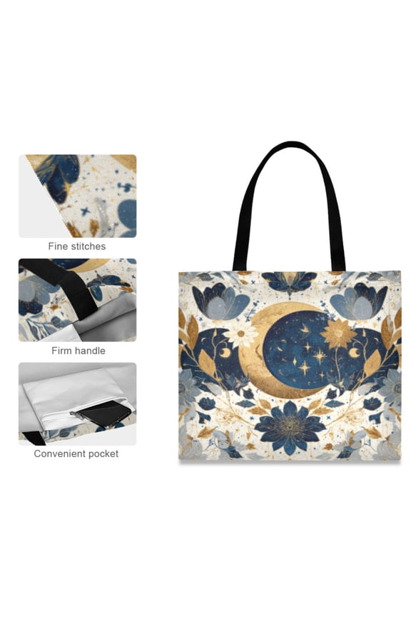 Canvas Tote Bag for Women Girls Design Print Celestial Petal Spell Totes