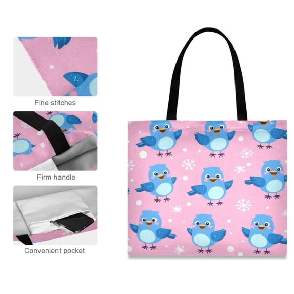 Canvas Tote Bag for Women Girls Design Print Cheerful Bluebird Parade Tote