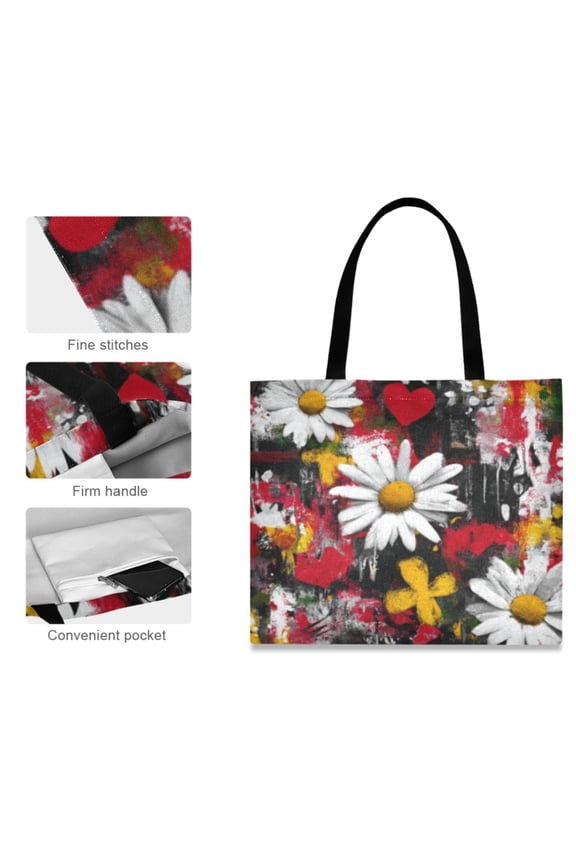 Canvas Tote Bag for Women Girls Design Print Colorful Daisy Collage Totes