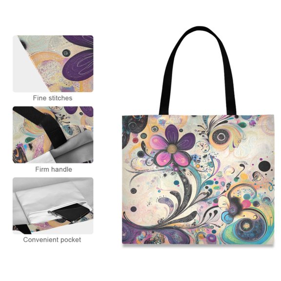 Canvas Tote Bag for Women Girls Design Print Cosmic Floral Dance Tote