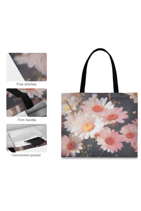 Canvas Tote Bag for Women Girls Design Print Daisy Field Totes