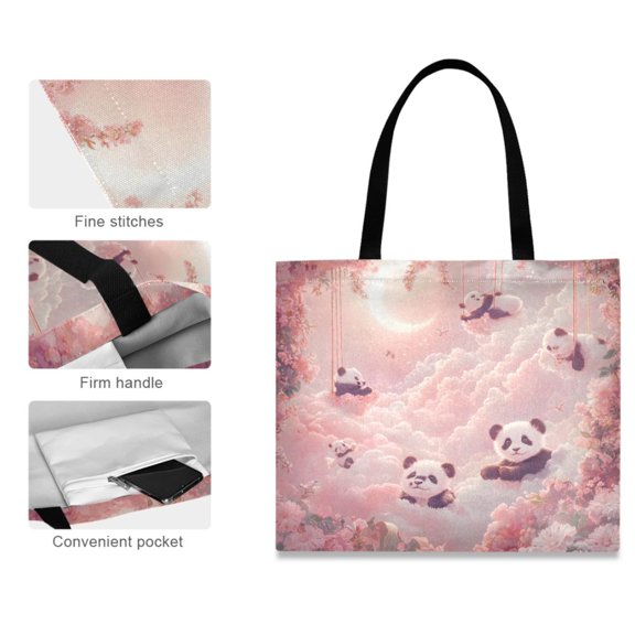 Canvas Tote Bag for Women Girls Design Print Dreamy Panda Paradise Tote