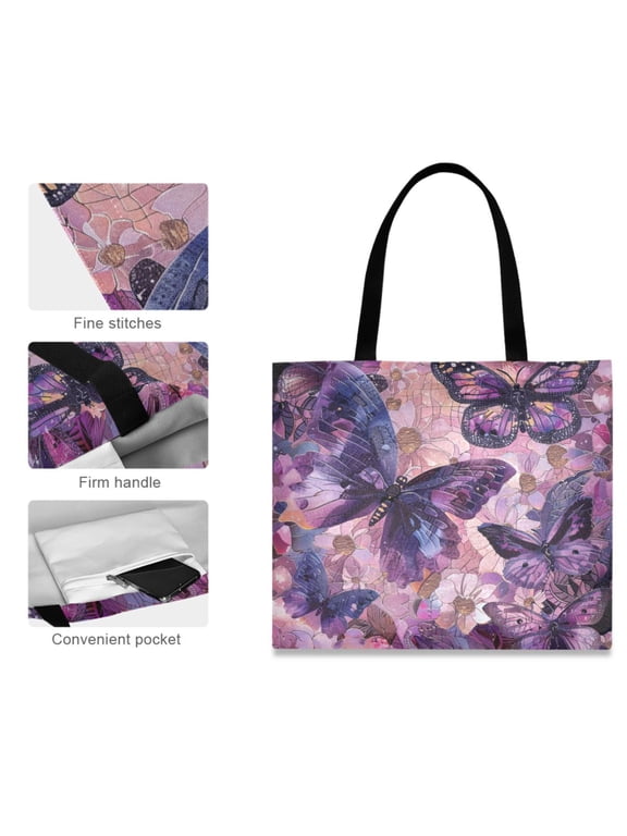 Canvas Tote Bag for Women Girls Design Print Enchanting Butterflies in Bloom Tote