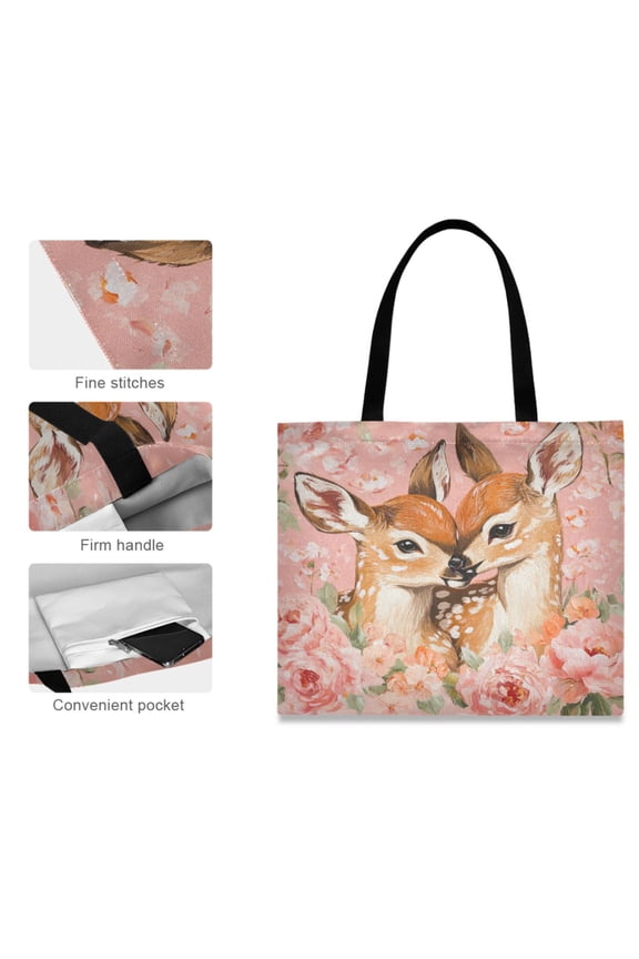 Canvas Tote Bag for Women Girls Design Print Fawn Romance Tote