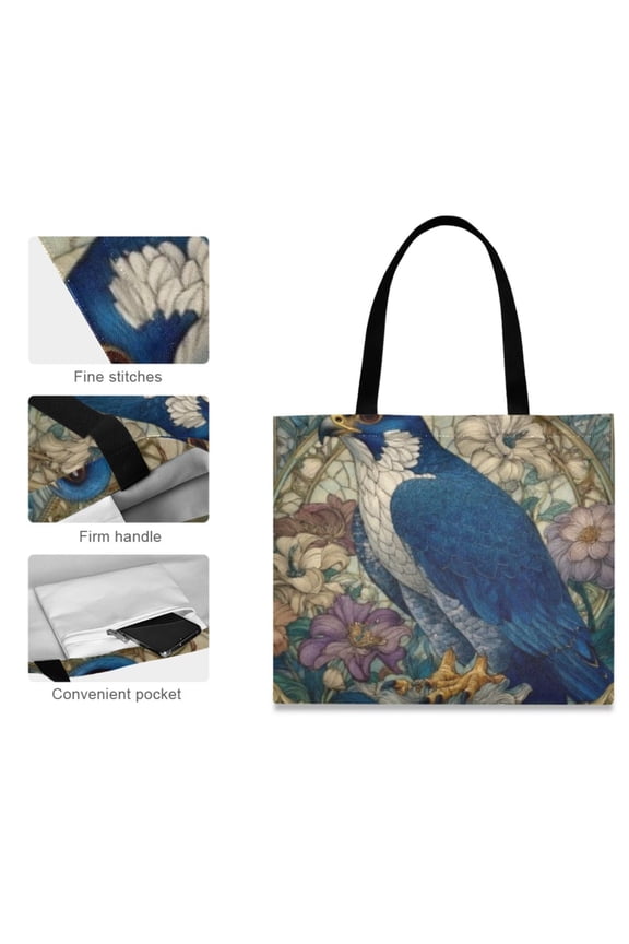 Canvas Tote Bag for Women Girls Design Print Floral Blue Falcon Totes