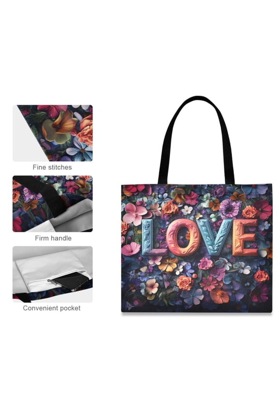 Canvas Tote Bag for Women Girls Design Print Floral Love Mosaic Tote