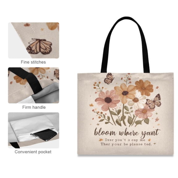 Canvas Tote Bag for Women Girls Design Print Floral “bloom” Totes