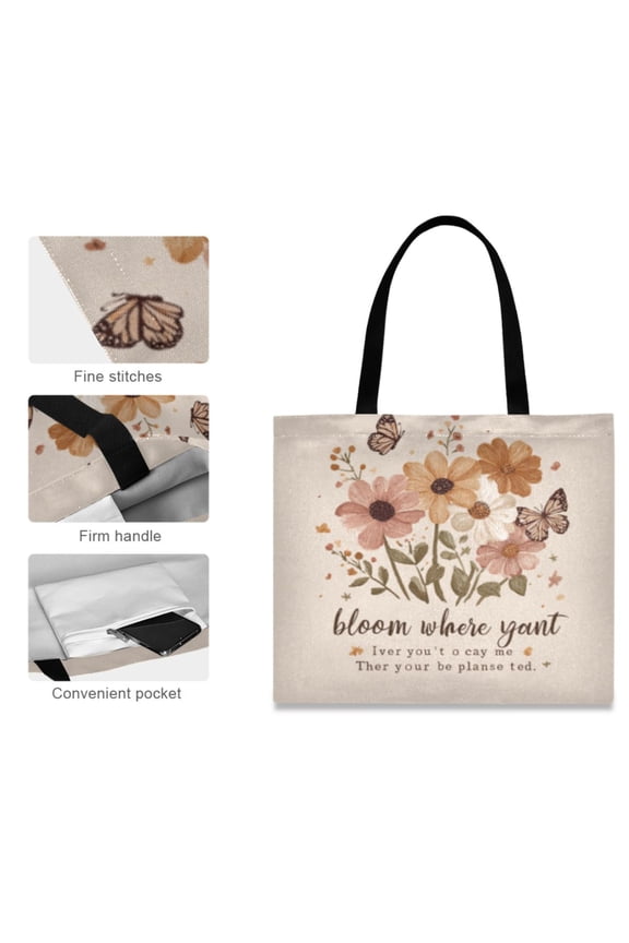 Canvas Tote Bag for Women Girls Design Print Floral bloom Totes