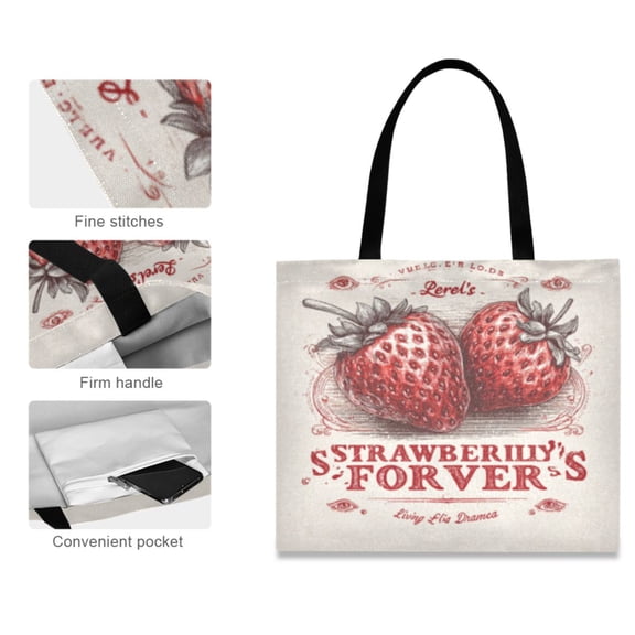 Canvas Tote Bag for Women Girls Design Print Forever Strawberry Totes