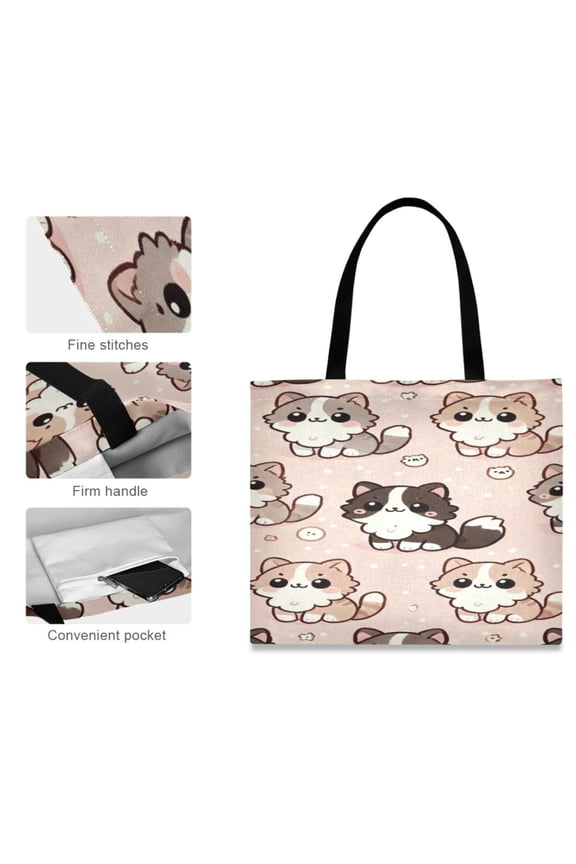 Canvas Tote Bag for Women Girls Design Print Furry Kitten Collage Totes